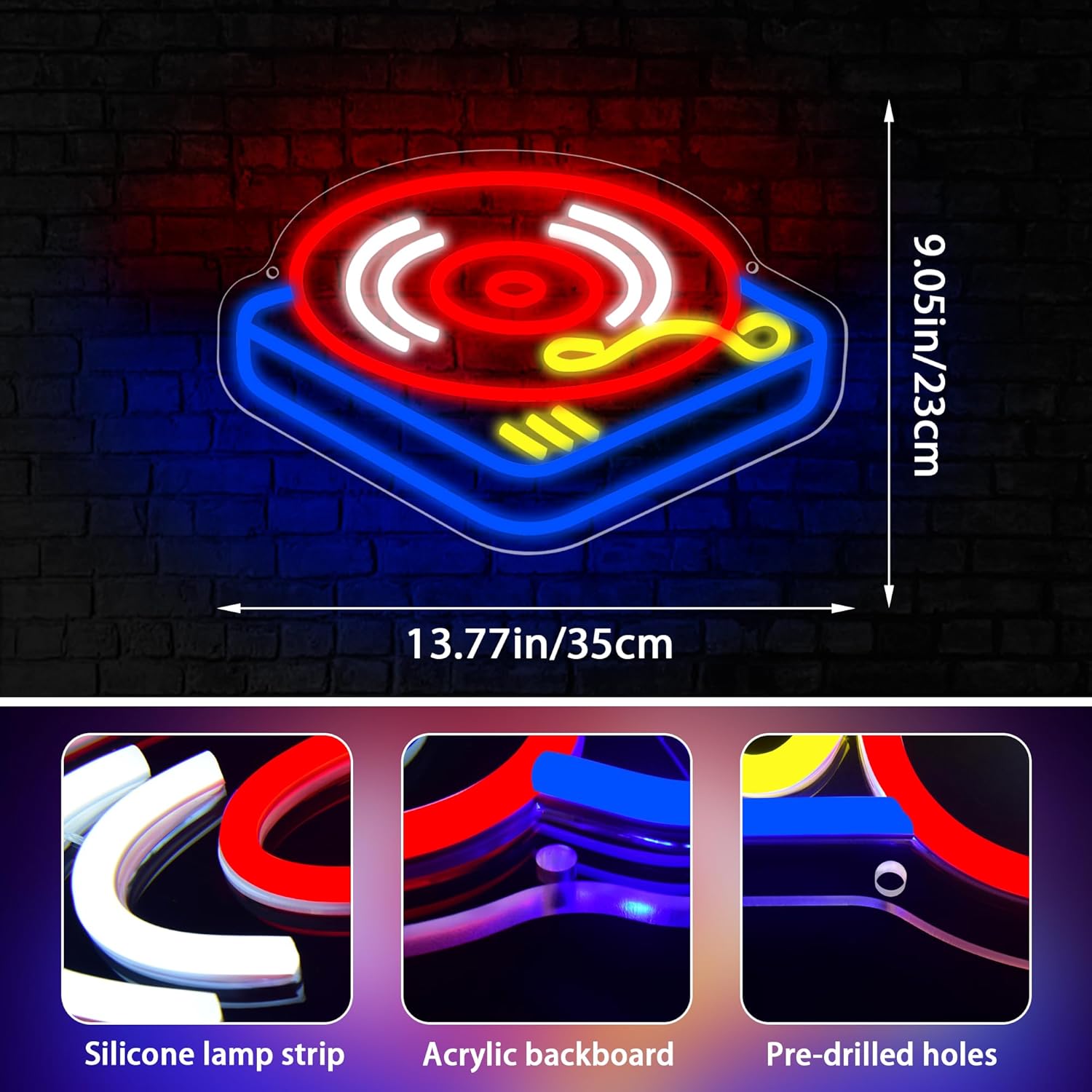 Record Player Neon Sign Guita  - Neon Sign Party recension och pris