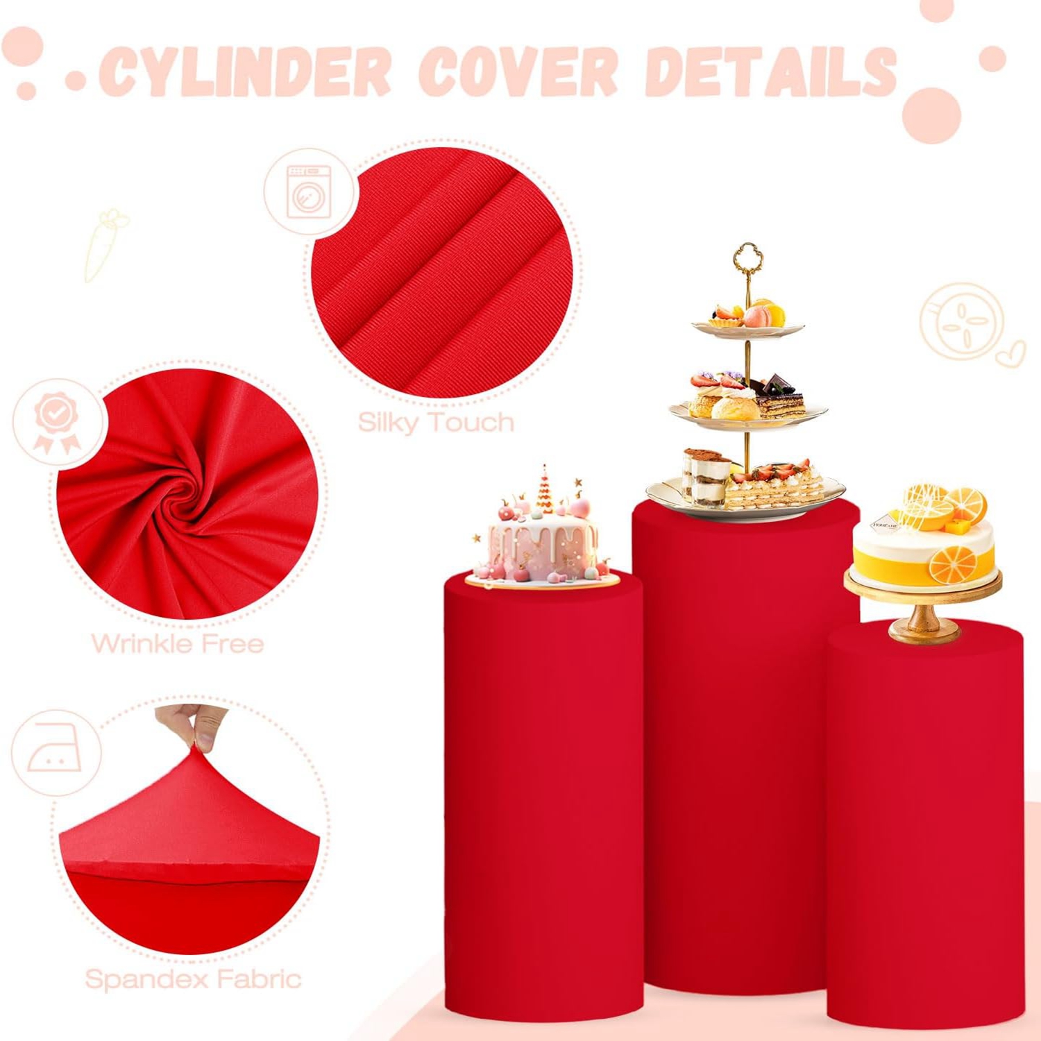 Yeele Red Cylinder Stand Cover - Dessert Table Backdrop recension och pris