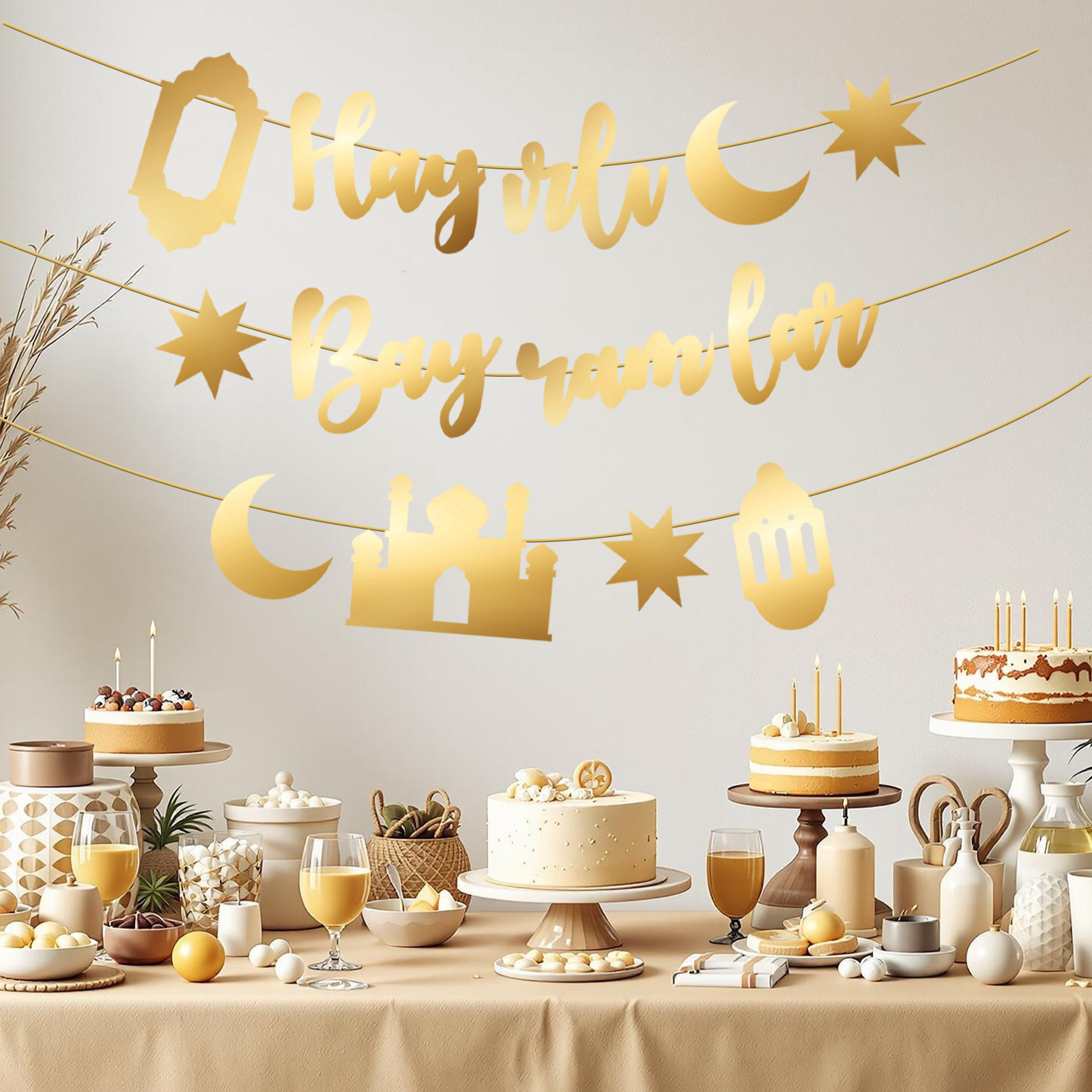 Hayirli Bayramlar Garland Deco - Party Banner Gold recension och pris
