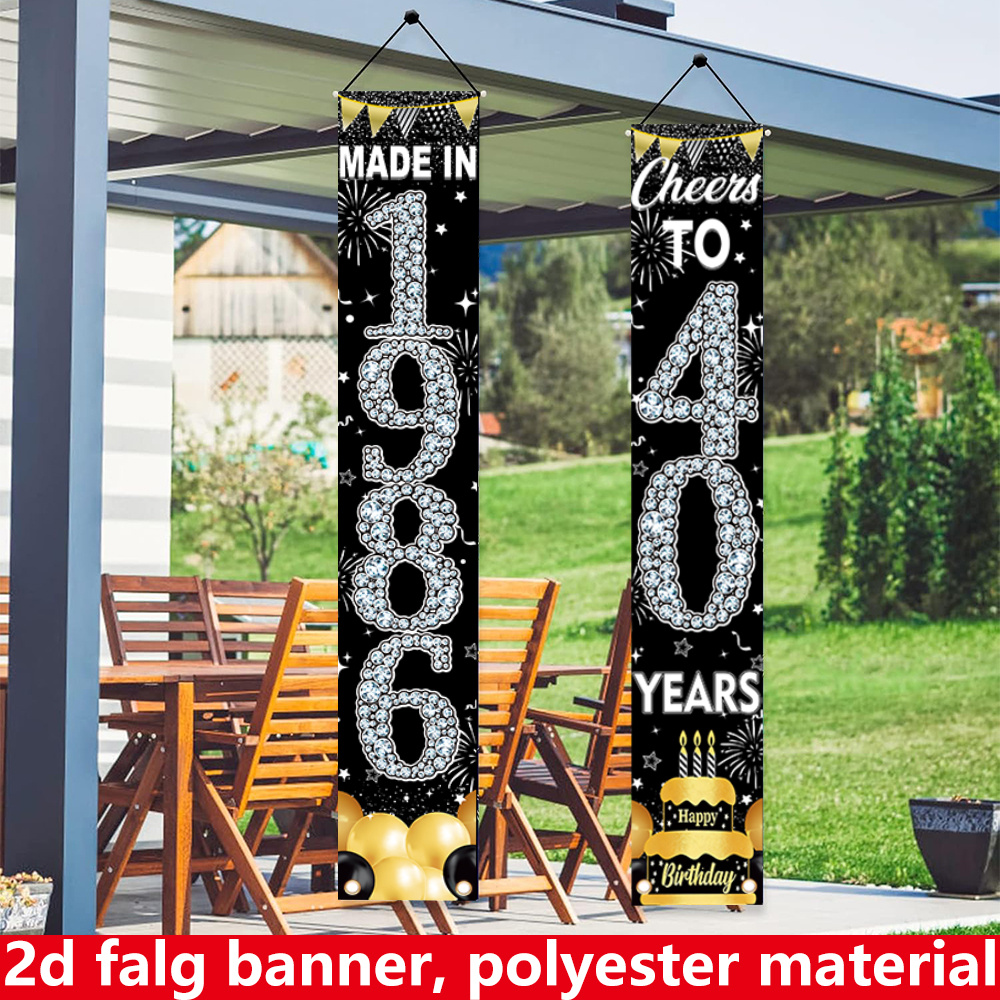 2Pcs 2D Flat 40th Birthday Ban - Party Banner Gold recension och pris