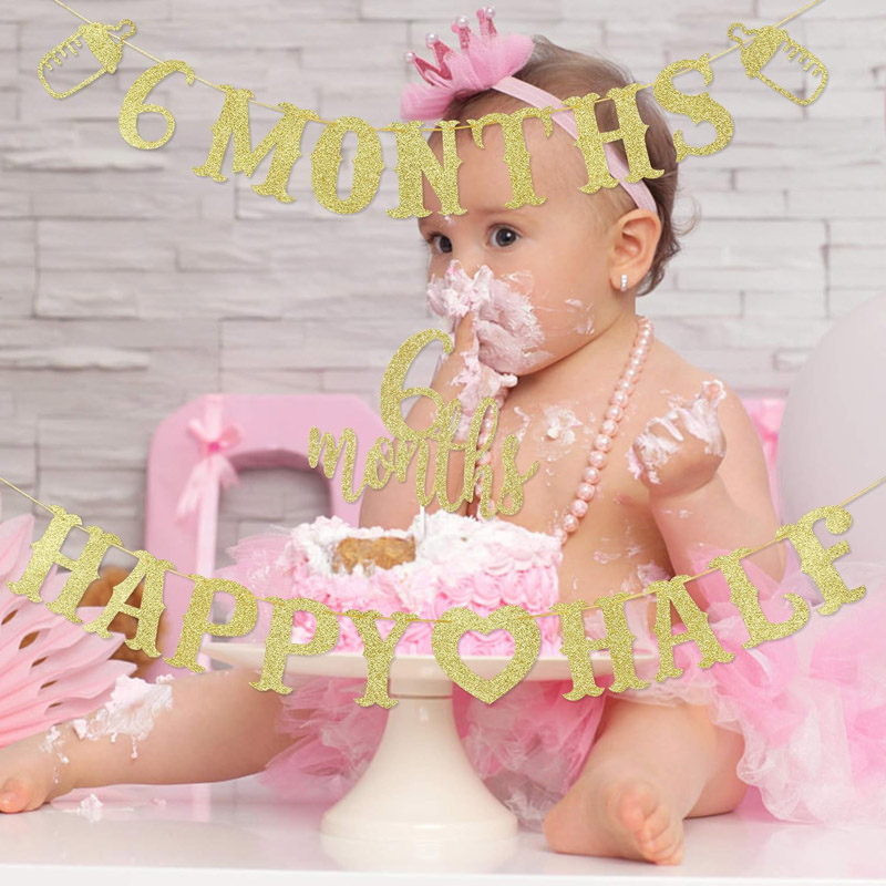 6 month Banner Happy Half Bann - Party Banner Gold recension och pris