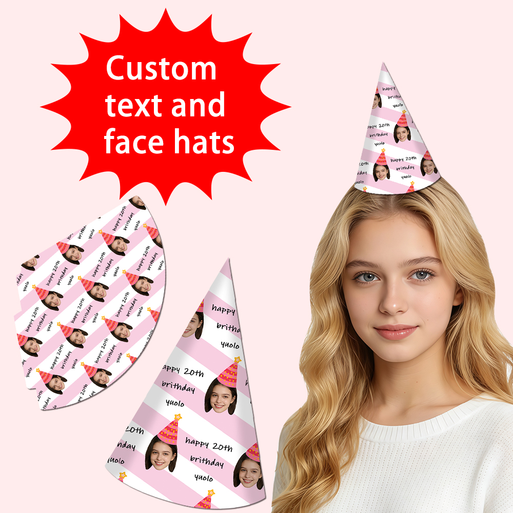 8pcs Custom Text and Photo Fac - Party Hat Cone recension och pris