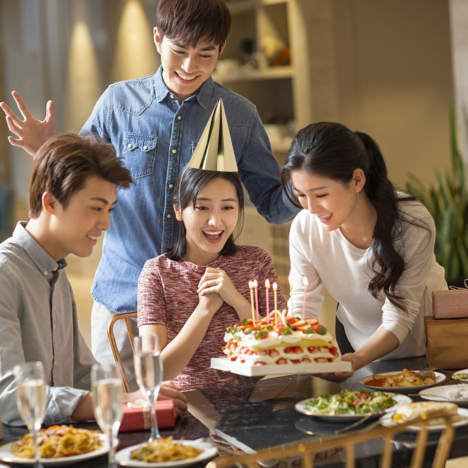 8Pcs Birthday Party Hats Gold  - Party Hat Cone recension och pris