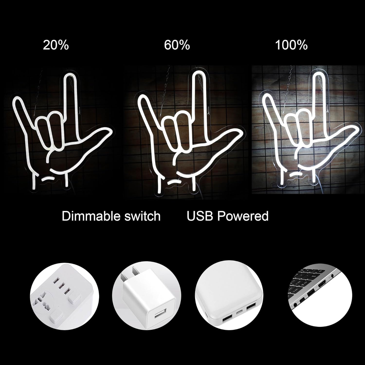 Hand Gesture Neon Sign I Love  - Neon Sign Party recension och pris