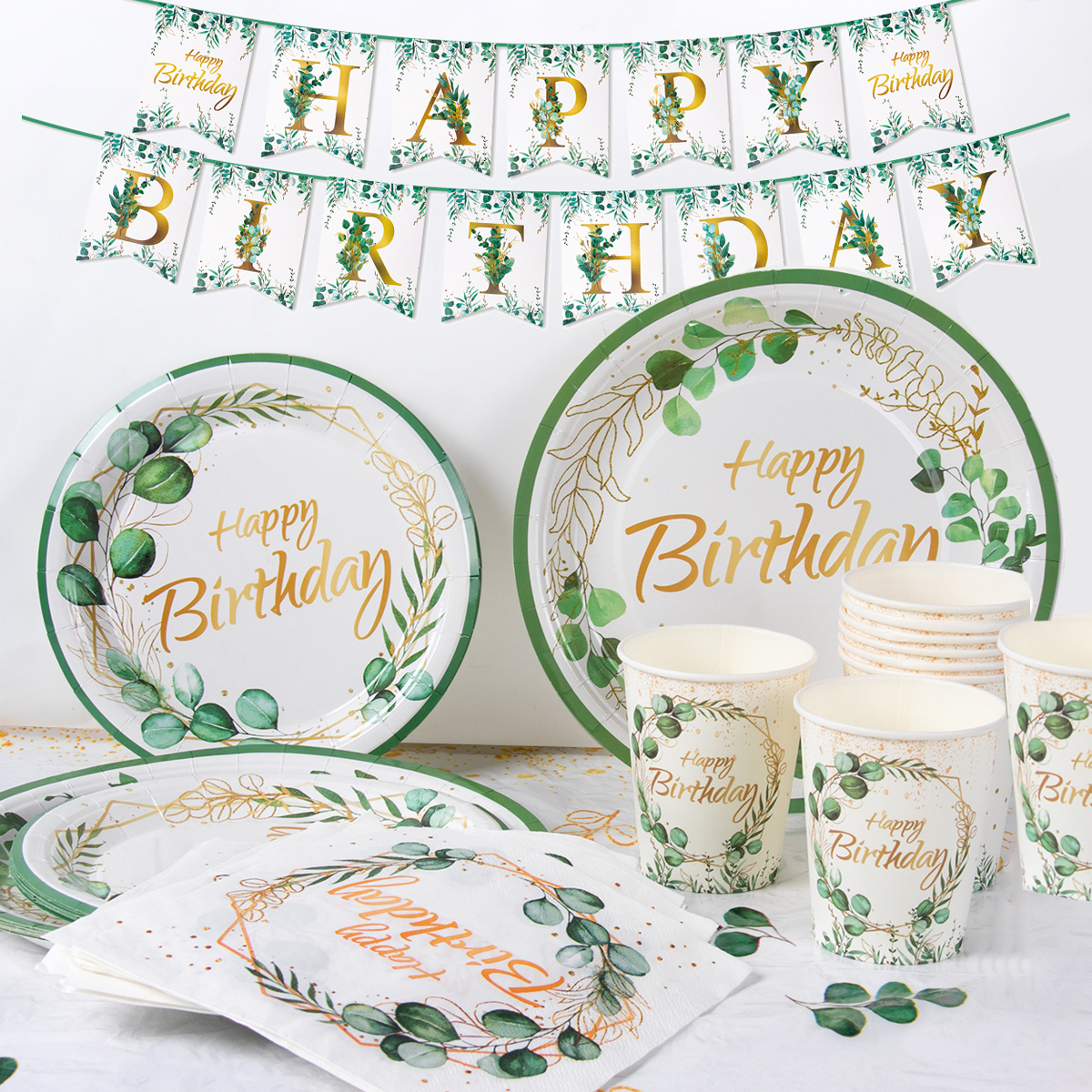 Green Eucalyptus Leaf Happy Bi - Table Cloth Disposable recension och pris