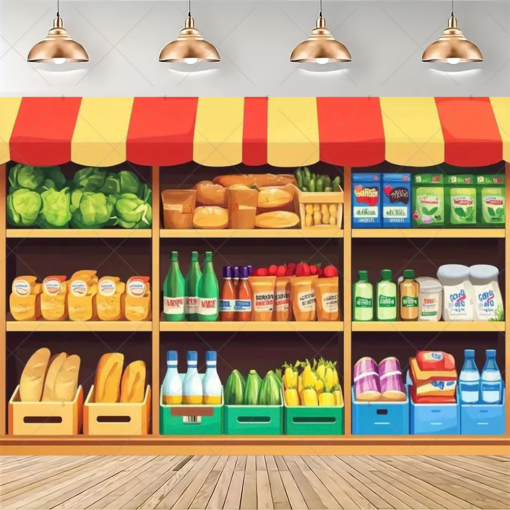 Colorful Supermarket Shelf Bac - Party Event Supply Store recension och pris