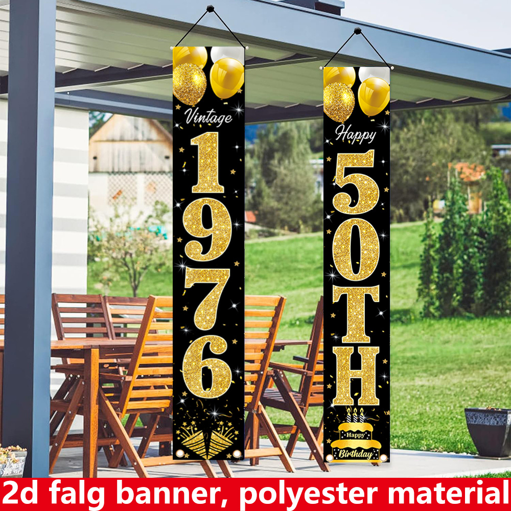 2D flat banner, 2pc birthday b - Party Banner Gold recension och pris