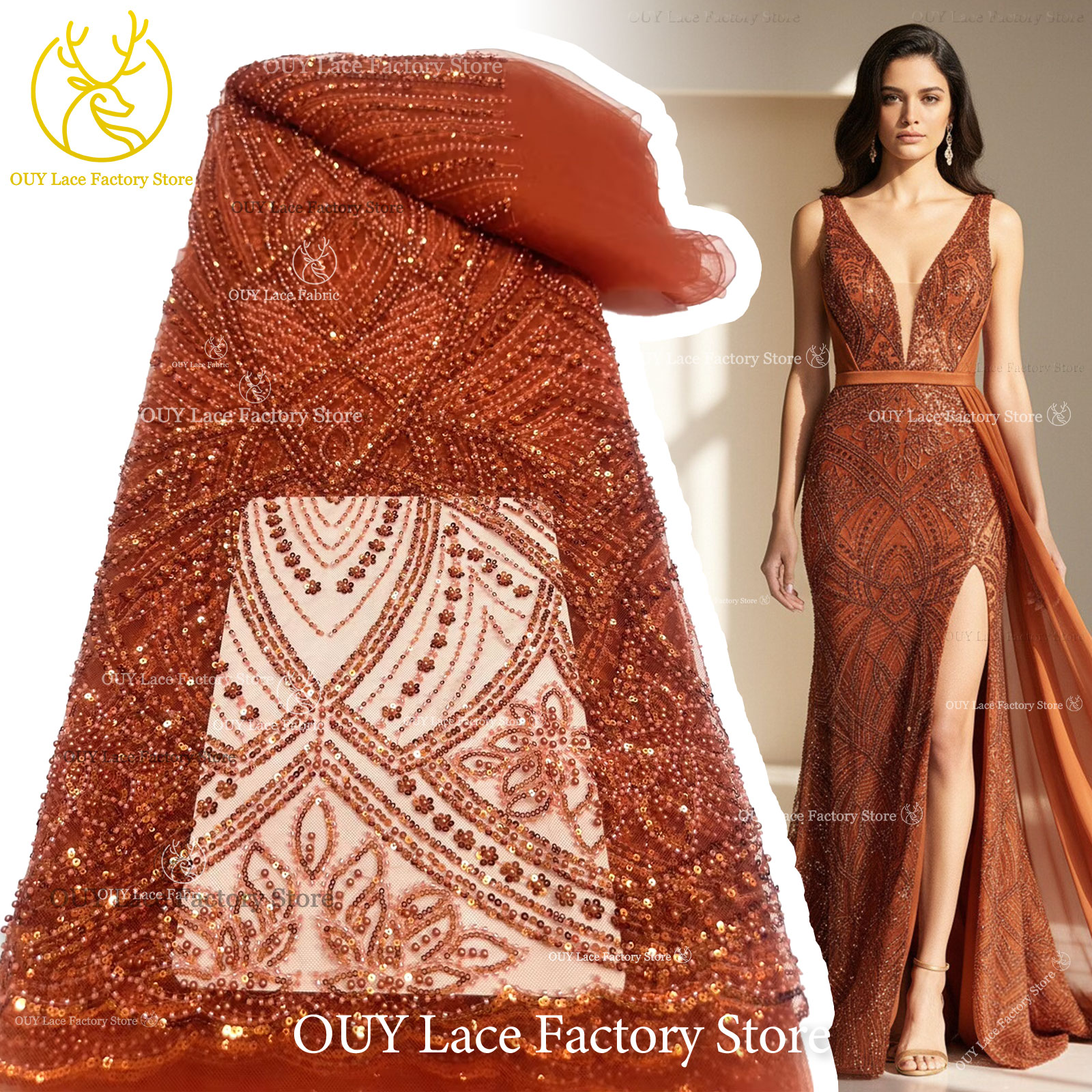 African Gold Beaded Lace Fabri - Glitter Tablecloth recension och pris